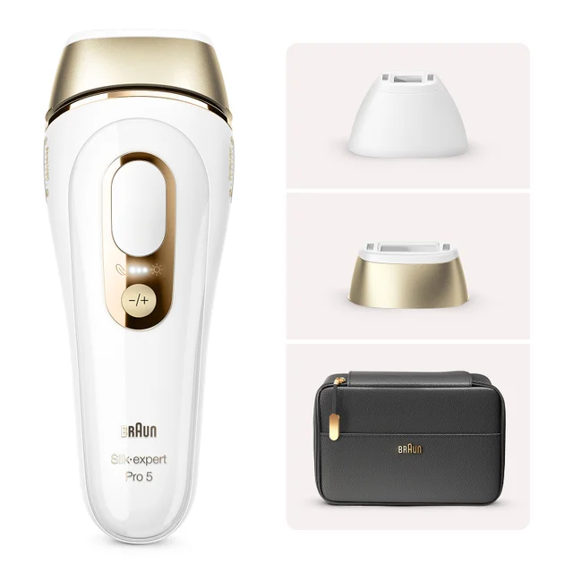 Braun Silk-expert Pro 5 IPL-Gerät mit 2 Präzisionsköpfen und Reise-Etui.