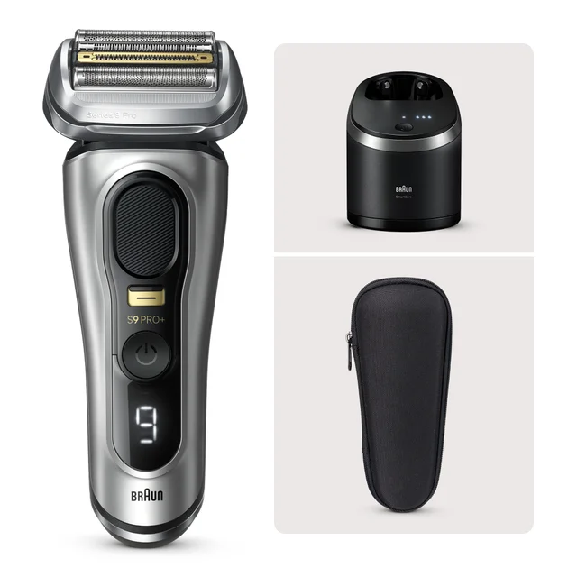 Braun Series 9 Pro+ Rasierer mit SmartCare Center und Reiseetui.