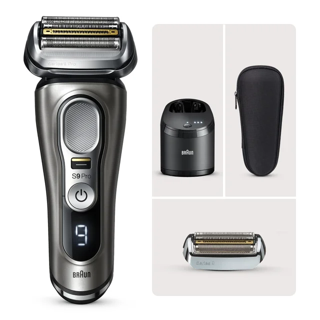 Braun Series 9 Pro Rasierer mit Lade-/Reiseetui und Zubehör.