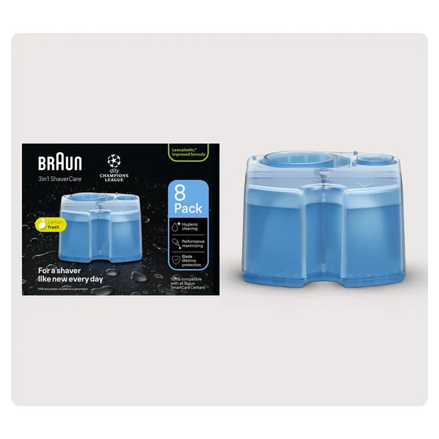 Braun 3in1 ShaverCare 8er-Pack Nachfüllkartuschen, mit weniger Plastik & Zitronenduft.