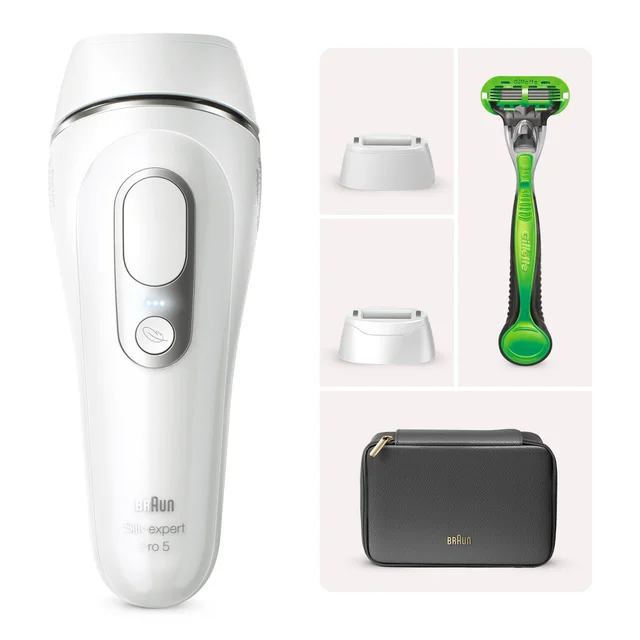 Braun Silk-expert Pro 5 IPL-Gerät mit Rasierer, Präzisionsaufsätzen und Reiseetui.