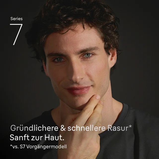 Braun Series 7: Mann mit glatter Haut betont gründliche & sanfte Rasur.