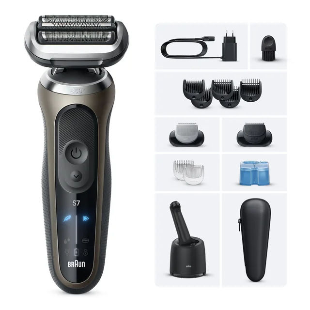 Braun Series 7 Rasierer mit Ladestation, Präzisionstrimmer und vielen Aufsätzen.