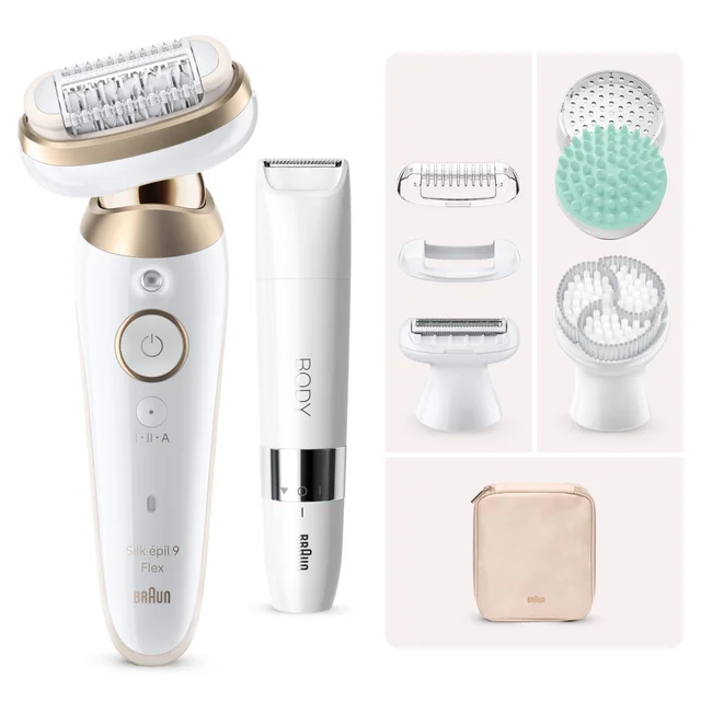 Braun Silk-épil 9 Flex Epilierer mit Body Trimmer, 5 Aufsätzen und Reiseetui.