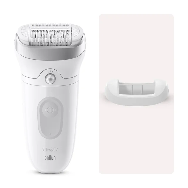 Braun Silk-épil 7 Epilierer mit sichtbarer Epilierkopf-Technologie und Aufsatz.