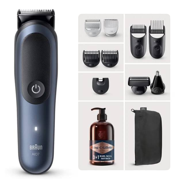 Braun Series 7 All-In-One Style Kit AIO7540 mit King C. Gillette Bartshampoo