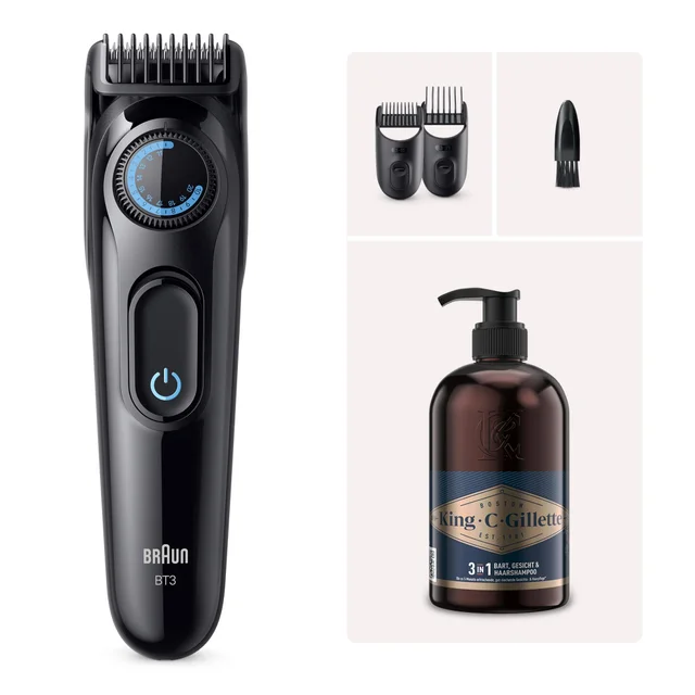 Braun Bundle: Series 3 Barttrimmer BT3520 + King C. Gilette Bartshampoo 350ml