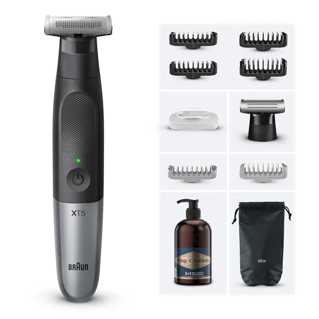 Braun Bundle: Series XT5200 Face+Body+Travel + Braun Series X Scherteil XT20 + King C. Gillette Bartshampoo 350 ml